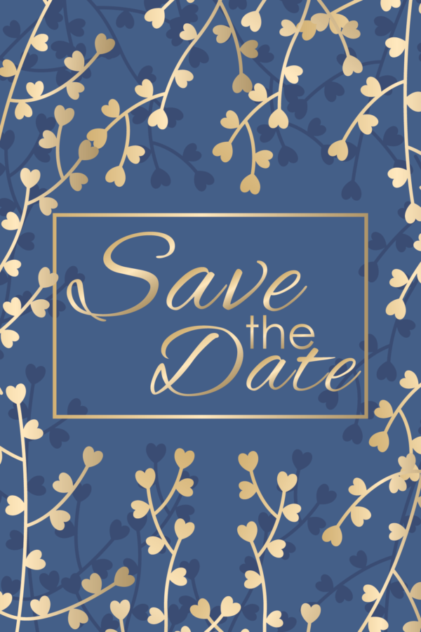 עלי זהב כחול - הזמנה לחתונה - נופך משלכם